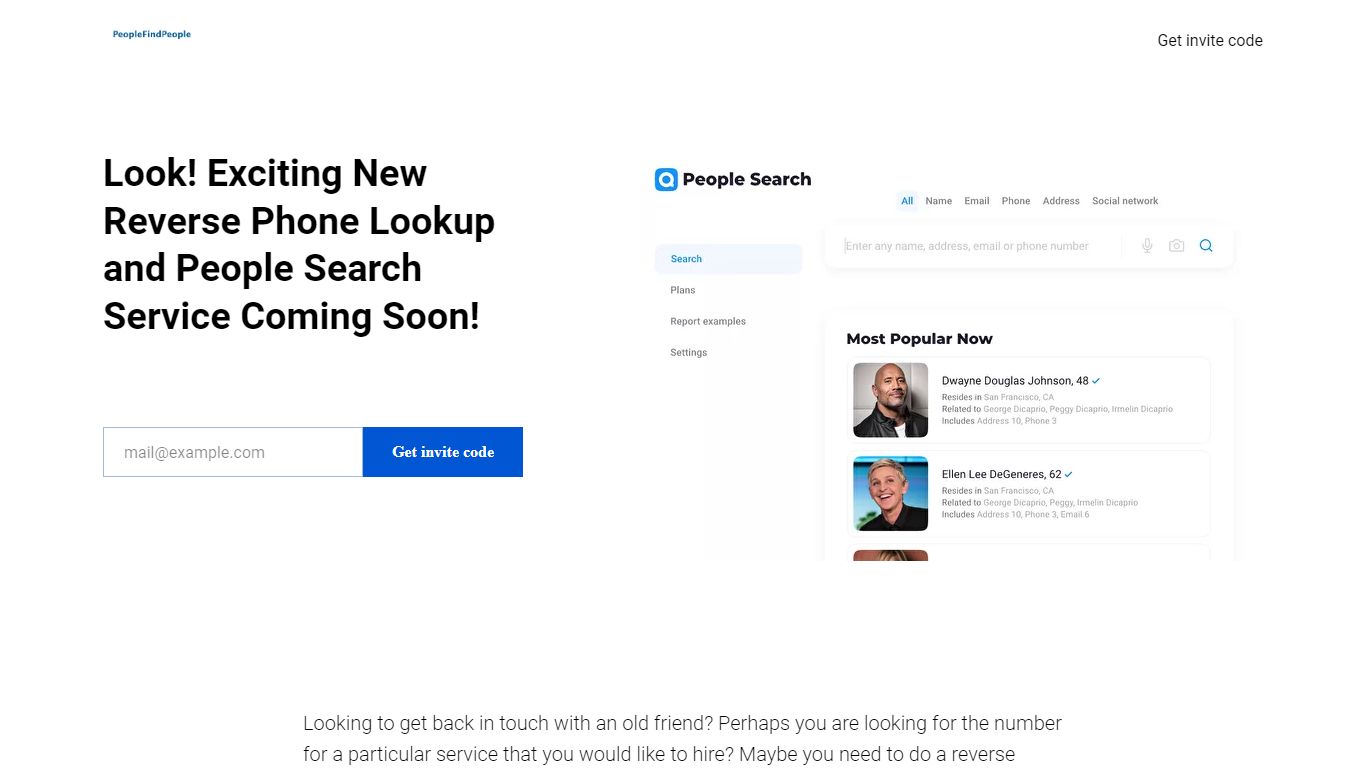 New Reverse Phone Lookup and People Search Service - People Find People